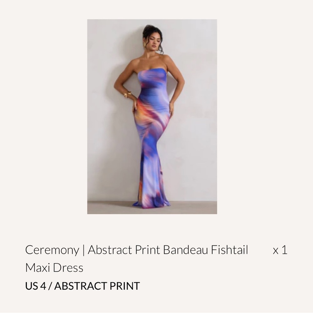Abstract Print Bandeau Fishtail Maxi Dress